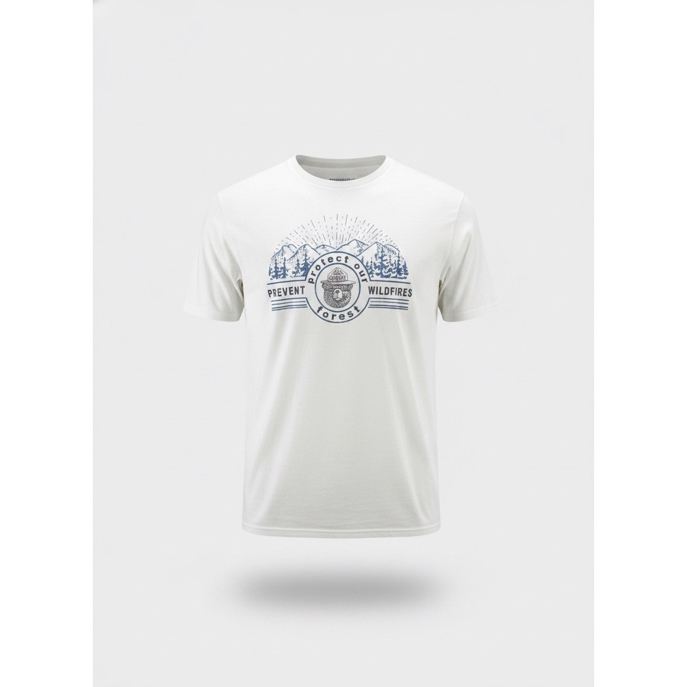 Smokey Bear Prevent Wildfires Graphic T-Shirt Mens White Short Sleeve Tee